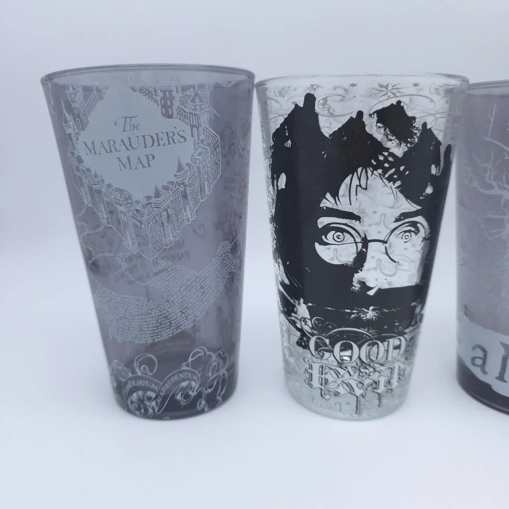 Harry Potter Pint Glass Set 4pc 16oz. Marauder's Map Deathly Hallows Always Gift